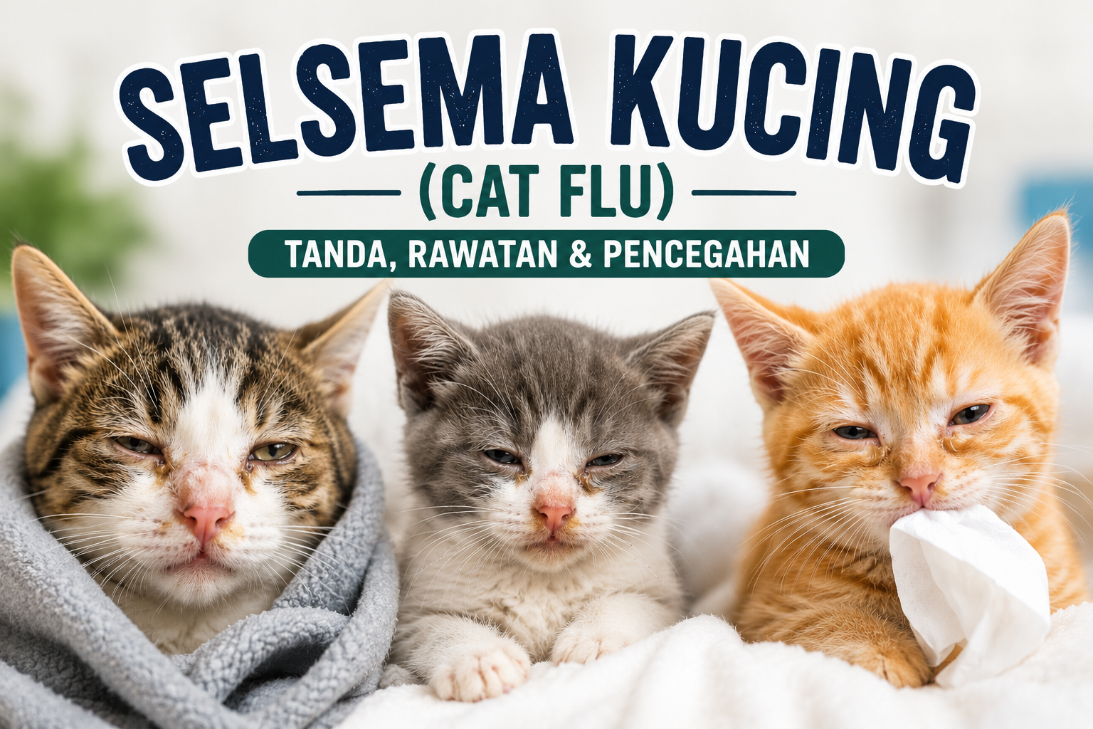 Infografik Selsema Kucing (Cat Flu) — tanda, rawatan dan pencegahan selsema kucing dari Klinik Veterinar & Surgeri Fawa